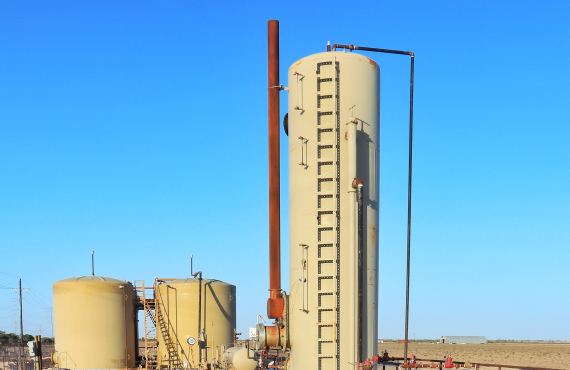 Onshore oil and gas operations use heater treaters to separate crude oil and gas from water and other materials. 